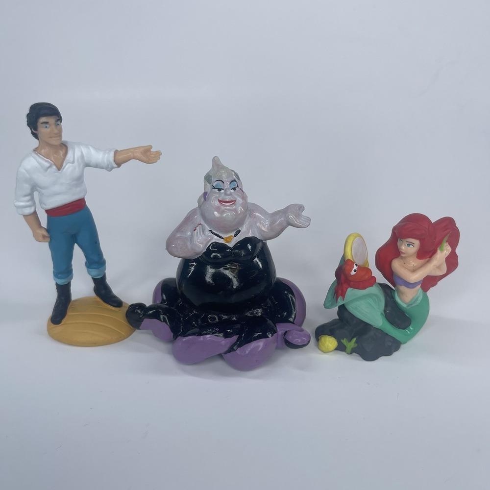Disney Little Mermaid Figure Toy Lot PVC Ariel Ursula Prince Eric Vintage Topper